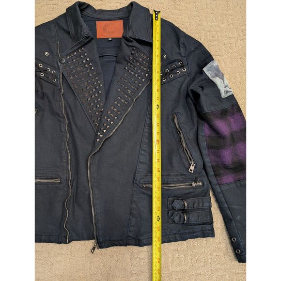 Iro-Ochi Jacket Mens Large Indigo Denim Moto Studded Chaos Handcrafted - Picture 13 of 15